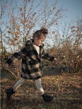 My little Cozmo size 6 Children's Black & Cream Plaid Faux Fur Coat